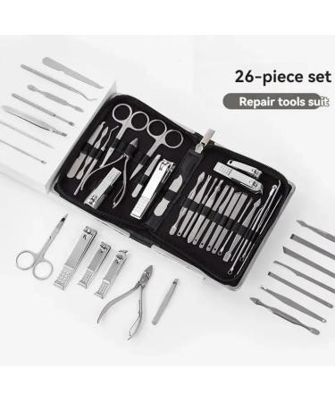 Nail Clippers Set 26 Piece Set Stainless Steel Nail Clippers Set Household Nail Cutter Suit with Box Trimmer Grooming Manicure Pedicure Nail Tools Nail Care kit(White) - Buy Online on GoSupps.com