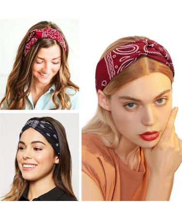 Summer Bohemian Bandanas Elastic Hair Bands Yoga Exercise Cotton Headband Women Headwear Print Vintage Cross Unisex Scrunchies Hair Accessories (Black) - Buy Online on GoSupps.com