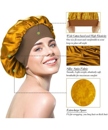 2-Piece Satin Wide Band Sleep Bonnet Set for Women - Gold & Silver - Buy Online on GoSupps.com
