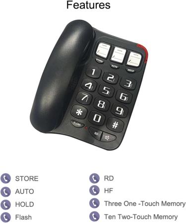 LIANXUE Big Button Landline Phone Desktop Telephone Loud Ringtone Fixed Home Phone for Elderly and Visually Impaired ABS Bk - Buy Online on GoSupps.com