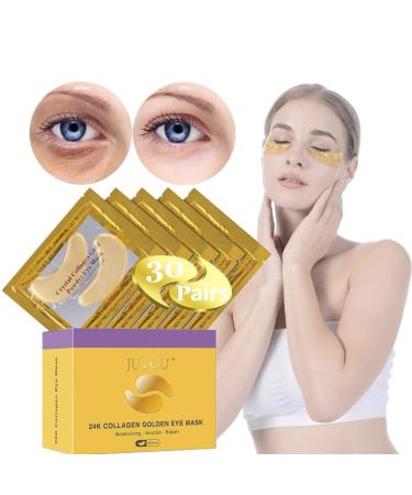 30 Pairs 24K Gold Under Eye Patch  Eye Mask  Collagen Eye Patch  JUYOU Eye Pads For Anti-wrinkles  Puffy Eyes  Dark Circles  Fine Lines Treatment