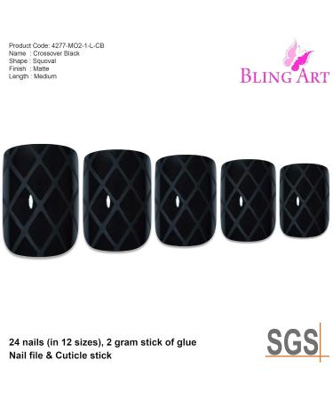 Buy Matte Black False Nails - 24 Squoval Bling Art Medium Tips with Glue | International Shipping - Buy Online on GoSupps.com