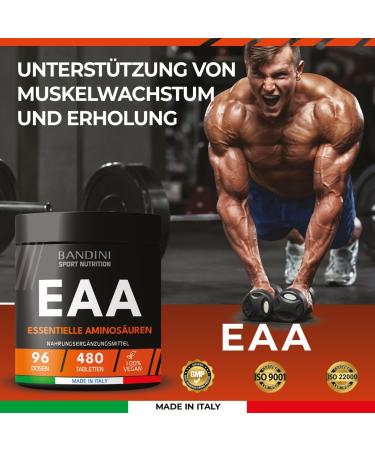 Bandini EAA Amino Acids Complex - 480 Vegan High-Dose Tablets | 9 Essential Amino Acids | Pre & Post Workout Booster | Tasteful Additive-Free Non-GMO - Buy Online on GoSupps.com
