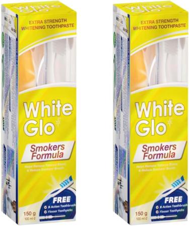 White Glo Smokers Formula Whitening Toothpaste 150g - 2 Pack | Free Sanitral Dental Floss Sticks Gift - International Shipping - Buy Online on GoSupps.com