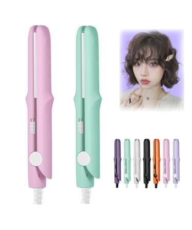 2-in-1 Mini Curling Wand & Flat Iron Hair Straightener Mini Dual Purpose Curling Iron Mini Curling Iron for Short Hair Portable Travel Curling Wand & Straightening Iron (2Pcs-C)