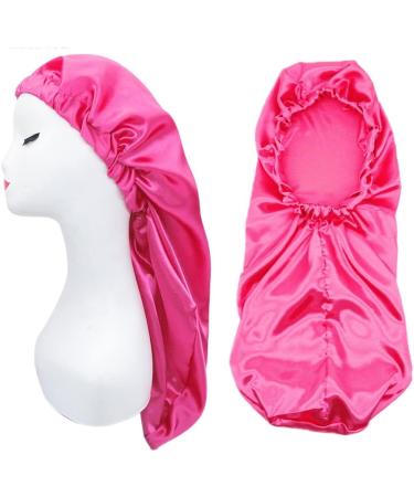 Ladaypoa 2-Piece Long Satin Hair Hood for Women | Silky Sleeping Cap for Long Curly Hair Protection | Extra Big Size Black & Rose Red - Buy Online on GoSupps.com