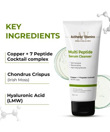 Actiherbz Multi Peptide + copper Face Serum 30ml & Serum Cleanser 60ml with 8 Peptide Cocktail for Improves Skin Elasticity Skin Renewal and Age-Defying Booster | All Skin Types Multipeptide Cleanser 60 G-Serum-30 ML - Buy Online on GoSupps.com