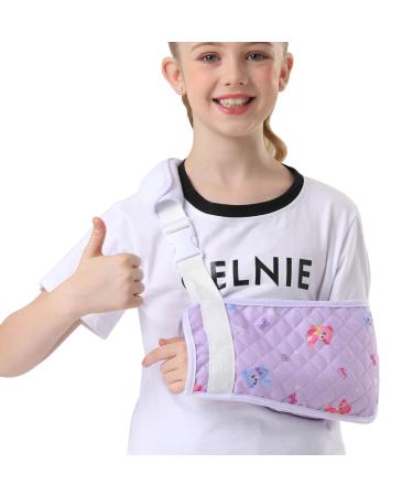 Kids Arm Sling Adjustable Printed Arm Sling for Kids Breathable Fabric Shoulder Immobilizer Arm Brace Support Sling with Thumb Loop for Children (Purple Small) Small Purple