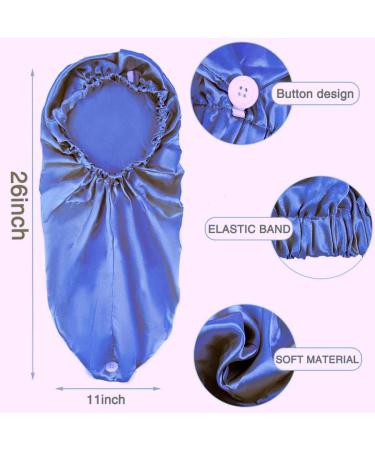LadayPoa 2 Pcs Long Satin Sleep Cap for Women - Black+Blue | Silky Bonnet for Curly Hair Protection - Buy Online on GoSupps.com