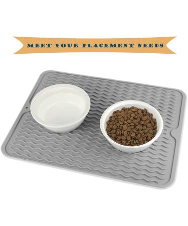 Silicone Pet Feeding Mat - Waterproof Anti-Slip Placemat for Dogs and Cats - Raised Edges to Prevent Spills - 15.7x11.8 Light Grey - Buy Online on GoSupps.com