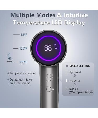 Professional High-Speed Hair Dryer 180 000 RPM - 600M Negative Ionic Low Noise Travel-Friendly with Magnetic Diffuser & Nozzle - Grey - Buy Online on GoSupps.com