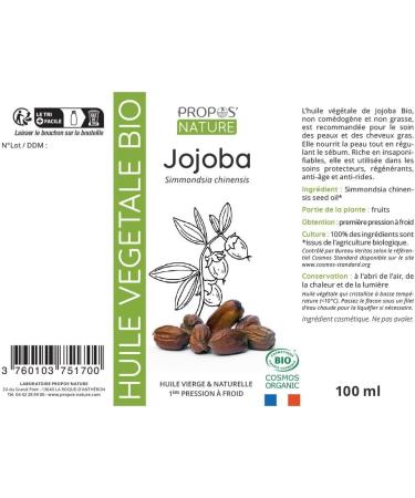 Organic Jojoba Oil - 100% pure and natural - 100ml - PROPOS'NATURE - Buy Online on GoSupps.com