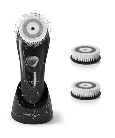 TOUCHBeauty 6 Oscillating Facial Brush for Men with 2PCS Replacement Brush Heads, Waterproof Men's Face Scrubber Brush Facial Exfoliator Device Black TB-1487M-05 with 4 replacement brush heads