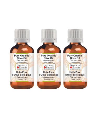 Greenwood essential natural olive oil (olea Europaea) Natural therapeutic quality cold -pressed (Pack of Three) 100ml X 3 (10 oz) 300 ml (1 Pack)