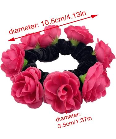 Delicate Artificial Flower Hairband Elastic Hair Scrunchies Fashionable Ponytail Holder Great for Everyday Hairstyles Red green yellow pur - Buy Online on GoSupps.com