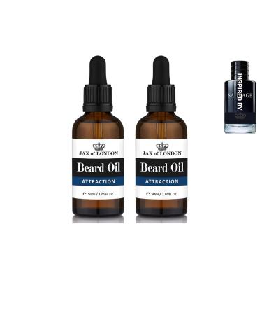 Jax of London Attraction Beard Oil for Men 50ml Beard care oil beard growth oil for Men Consists of Vitamin E Avocado oil Almond oil Jojoba oil Luxury scented beard oil Men s Cologne fragrance Attraction 50.00 ml (Pack of 2)
