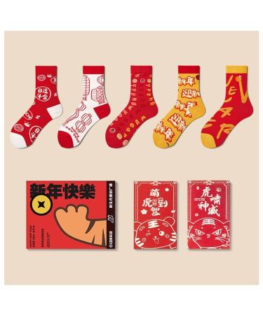 Chinese New Year Red Socks - Embroidered Women's Cotton Good Luck Socks (5 Pairs) in Gift Box - Size 36-44 - Buy Online on GoSupps.com