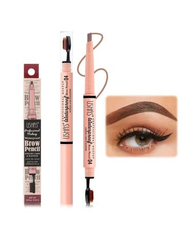 Double Ended Eyebrow Pencil With Replacement Tip Eyebrow Definer Pencil Micro Percision Tip Natural Looking Waterproof No Need To Sharpen And Not Easy To Fade Eyebrow Pencil (04 Light brown)