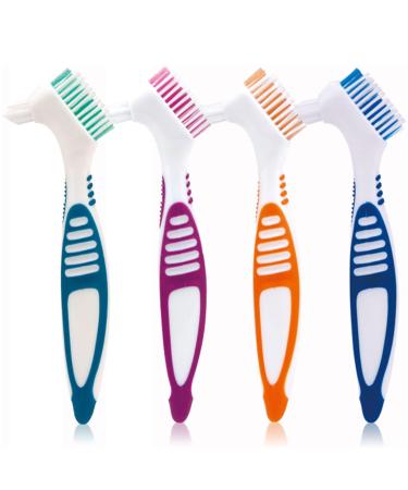 RSYHVG Denture Brush 4 Pieces Small Toothbrush for Dentures Multi-Layered Bristles Ergonomic Rubber Handle for False Teeth Cleaning