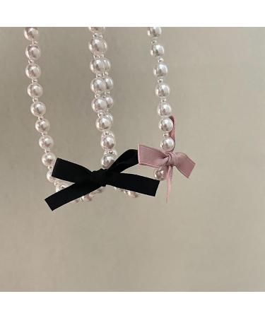 Shop SOUTHJIELING Fashionable Bow Pendant Choker Necklace with Pearls & Chain - Elegant White Bow Jewelry for Women - Buy Online on GoSupps.com