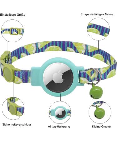 Mouyou Airtag Cat Neck Band - Adjustable Soft Nylon Collar with Bell & Safety Clasp | Blue Lemon Pattern - Fits 22-34cm - Buy Online on GoSupps.com