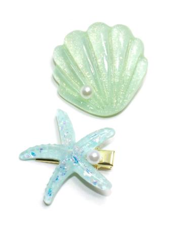 Shell Pearl Starfish Hair Clip Set for Women Girls  Acrylic Resin Alligator Hair Clips  Ladies and Girls Headwear Styling Tools Hair Accessories - Green