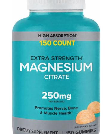 Magnesium Citrate Extra Strength Gummies 250 mg with high Absorption 150 Gummies 75 Days Supply - Bundled with Supplement Guide