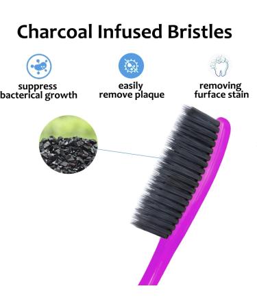 EasyHonor Huge Head Charcoal Toothbrush 8 Pack - Medium Soft Adult Toothbrush - Buy Online on GoSupps.com