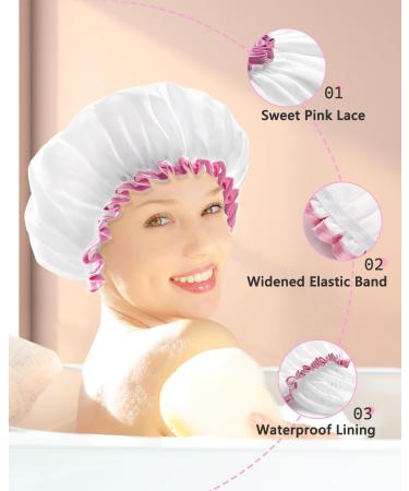 Mikimini XL White Shower Hood for Long Hair - Reusable Waterproof Soft & Flexible Bathing Hair Cover (1 Piece) with Pink Tip - Buy Online on GoSupps.com
