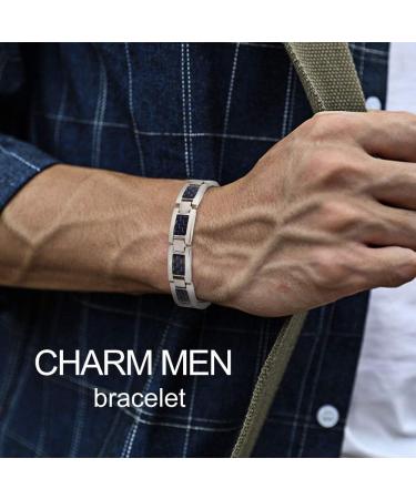 N+Nitrolube Titan Magnetic Arm Band for Men - Strong Magnetism & Field Therapy for Arthritis - Blue Coal Fiber - 22cm Silver - Buy Online on GoSupps.com