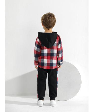 Naiyafly Toddler Boys 2-Piece Plaid Outfit Set | Kids Hoodie Sweatshirt + Pants | 4-5 Years - Buy Online on GoSupps.com