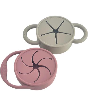 BraveJusticeKidsCo. Silicone Collapsible Toddler Snack Cup | 2-Pack Snack Attack I&II Baby Snack Cup | Dusty Rose and Fog - Buy Online on GoSupps.com