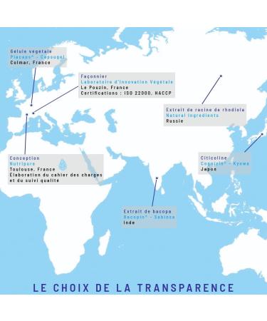 Nutripure | Nootropic | Cognitive Performance Dietary Supplement | Memory Concentration Anti-Stress | Rhodiola Bacopa Tyrosine | 90 Capsules | 1 Month Cure | Made in France - Buy Online on GoSupps.com