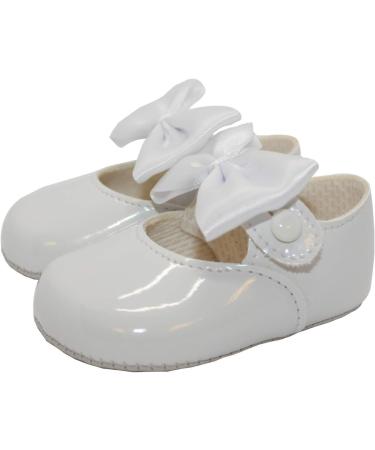 Baby Girls Pram Shoes - Soft Sole Bow Button Up - Made in Britain - Size 3 UK Child - White - Buy Online on GoSupps.com