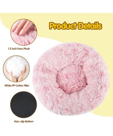 EMUST Round Donut Cat Bed and Marshmallow Dog Bed - Anti-Slip Fluffy Pet Bed for Small to Large Cats and Dogs - Indoor Cat Bed in Rose Pink - 40cm - Buy Online on GoSupps.com