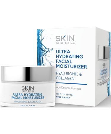 Skin Aesthetics Hyaluronic & Collagen Daily Face Moisturizer - Deeply Moisturizes  Anti-aging & Plumps Skin  Ultra Hydrating Day Cream - Cruelty Free Korean Skincare For All Skin Types - 1.69 Fl. oz