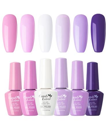 Candy Lover Gel Nail Polish Set  6 Colors French Lavender Pink Purple Nail Gel Polish  Pastel Soak Off UV LED Gel Polish Nail Art Set GH-06 Provence Lavender