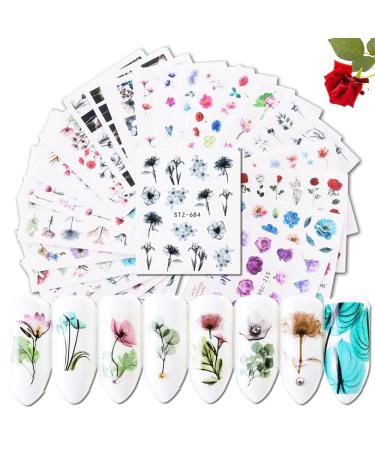 Macute Nail Decals for Women Fingernail Decorations Nail Art Accessories 24 Sheets Nail Stickers with Assorted Patterns Water Transfer Blossom Flower Flamingo Stickers Set Manicure Charms Tip Decor