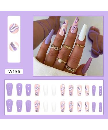 3 Packs (72 Pcs) Glossy Stick on Coffin Fake Nails with Colorful Stripes - Medium Length French False Nails Set for Women and Girls - Buy Online on GoSupps.com