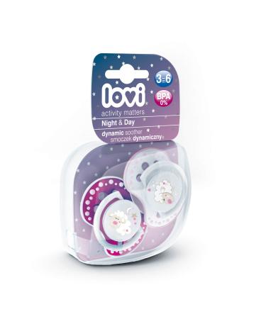 Lovi 22/810 Girl Dynamic Silicone Pacifier | Night & Day | 3-6 Months | Jaw-Friendly | BPA Free | 2 Pack with Night-Light Ring | International Shipping - Buy Online on GoSupps.com