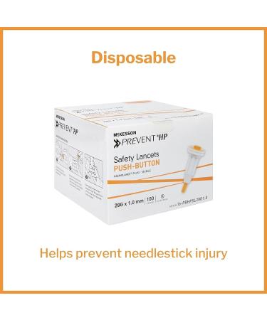 McKesson Prevent HP Safety Lancets - Sterile, Push-Button, 25 Gauge Needle, 1 mm - 100 Count (1 Pack) - Buy Online on GoSupps.com