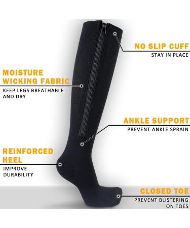 CASMON Zipper Compression Socks for Men & Women - 15-20 mmHg Closed Toe Knee High Support for Varicose Veins & Edema - Large/X-Large - Black - Buy Online on GoSupps.com