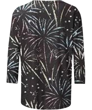 oelaio 3/4 Length Sleeve Womens Tops Dressy Casual Crew Neck Blouses 2024 Fireworks Printed Cute Loose Tshirt for Teen Girls Multicolor#17 Small - Buy Online on GoSupps.com