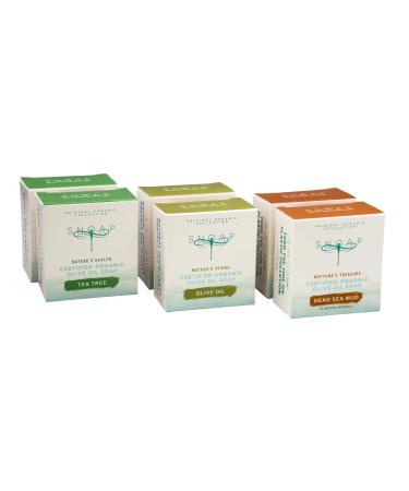 SNOAP - Original Organic Luxury Collection of 6 Natural Soaps - Olive Oil (Fragrance-Free) Dead Sea Mud & Tea Tree (2 Each) - Vegan - Made from Organic Virgin Olive Oil - Works with SNOAP Dispensers