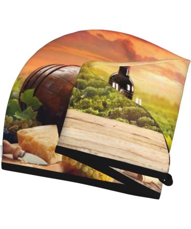 Hair Towel Wrap for Quick Drying | Buttoned Turban & Head Towel | Red Wine Glasses Design - Buy Online on GoSupps.com