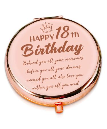 LRUIOMVE 18th Happy Birthday Gifts for Girls Rose Gold Travel Makeup Compact Mirror for Sister Daughter Niece  Inspirational Gifts for 18 Years Old Girl for Graduation