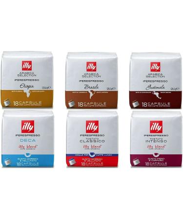 illy Coffee Pods 6 x 18 Capsules (Total 108 Capsules) 7 Flavours To Pick From Customize From Lungo Classico Decaf Intenso Guatemala Ethiopia & Brasile