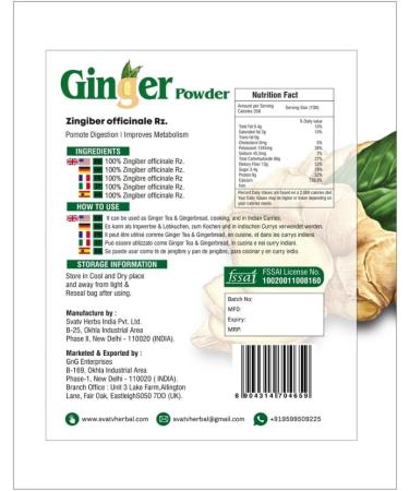 SVATV Ginger Powder (Zingiber officinale Roscoe) | Relieves Upset Stomach | Improves Immunity & Metabolism | Multi Beauty Benefits | For Tea and Soup - (227g 0.5 lbs 8 ounces) - Buy Online on GoSupps.com