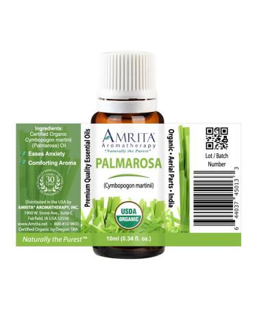 Amrita Aromatherapy: Organic Palmarosa Essential Oil 100% Pure Undiluted Cymbopogon martinii Therapeutic Grade Premium Quality Aromatherapy Oil Tested and Verified Size: 10mL (0.34 Fl. Oz.) - Buy Online on GoSupps.com