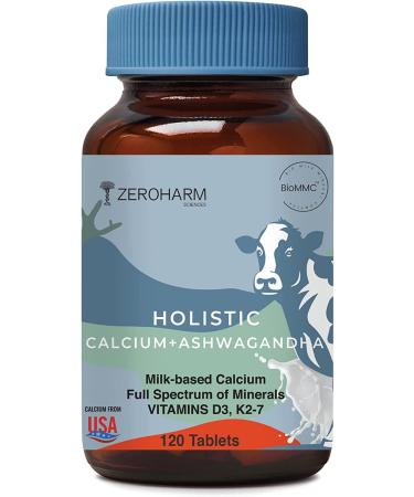 ZEROHARM Holistic Calcium and Ashwagandha Tablets - for Muscles Bone and Joint Health - 120 Veg Tablets - 700mg